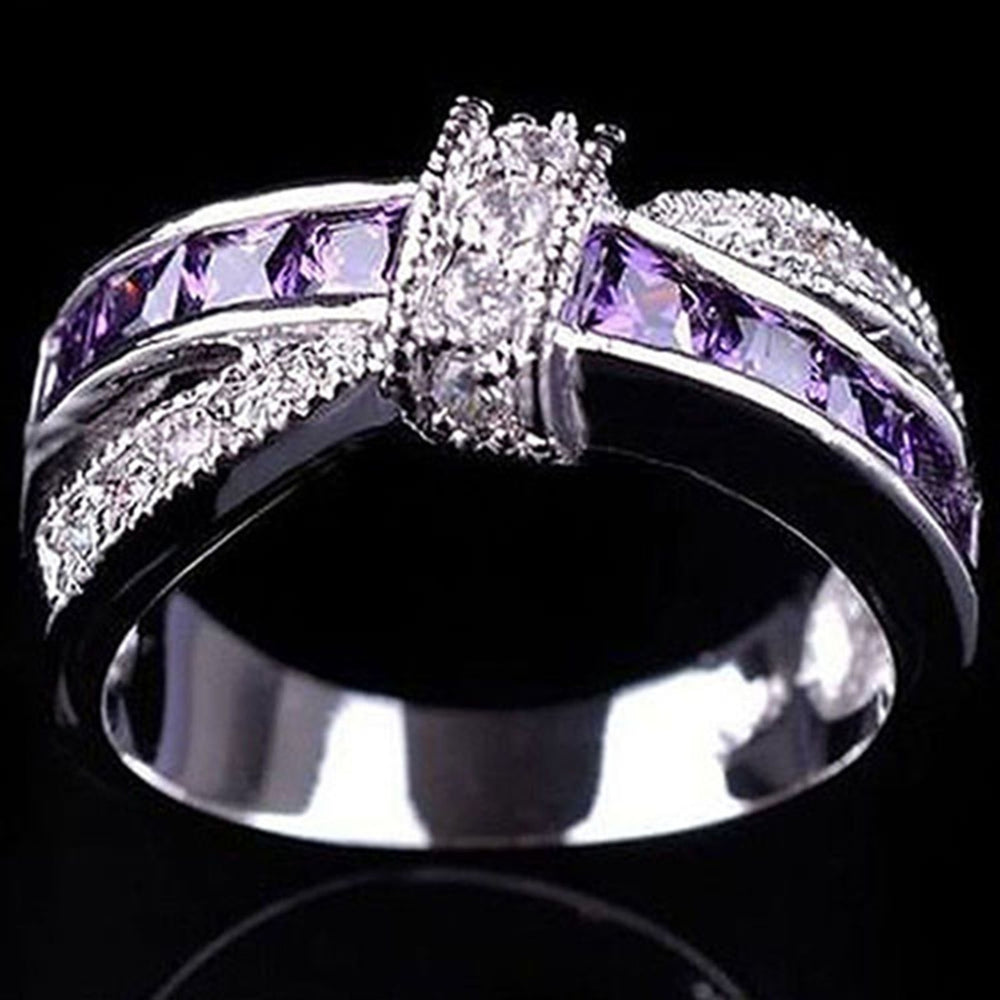 Ring Rhinestone Inlaid Decorative Alloy Cross Design Finger Band for Party Image 2