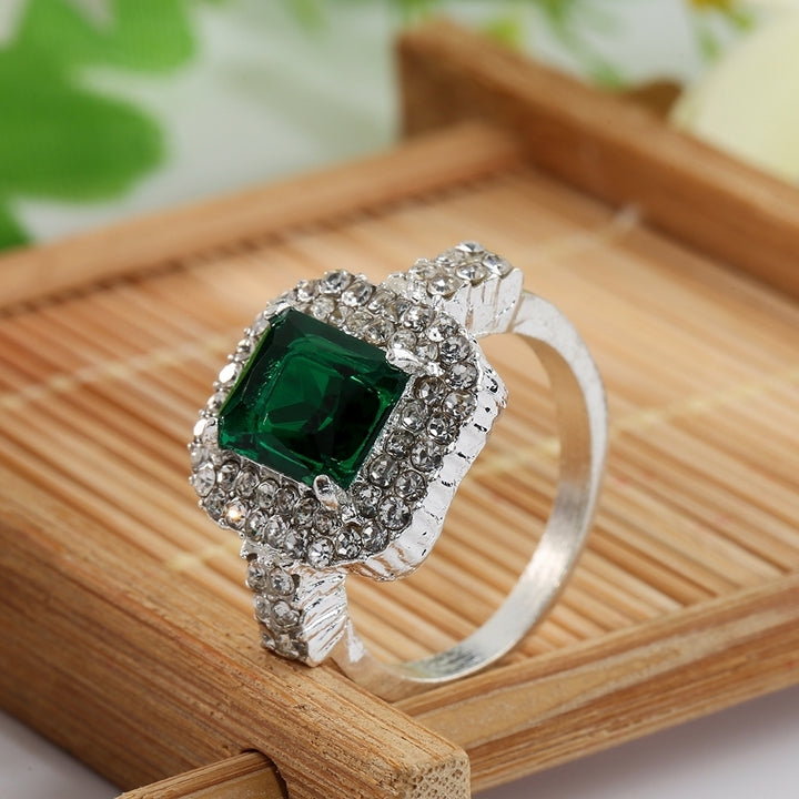 Womens Green Zircon Silver Plated Ring Fashion Wedding Bague Jewelry Gift Image 8