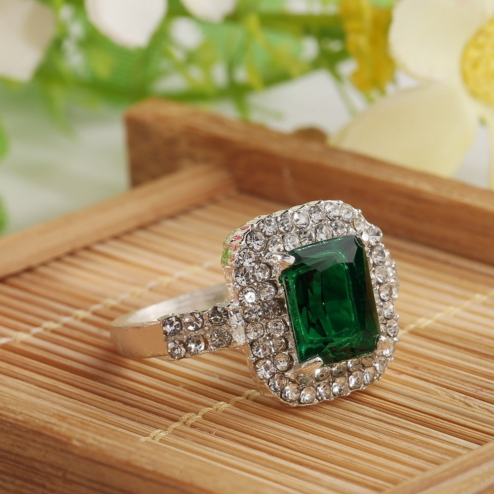 Womens Green Zircon Silver Plated Ring Fashion Wedding Bague Jewelry Gift Image 9