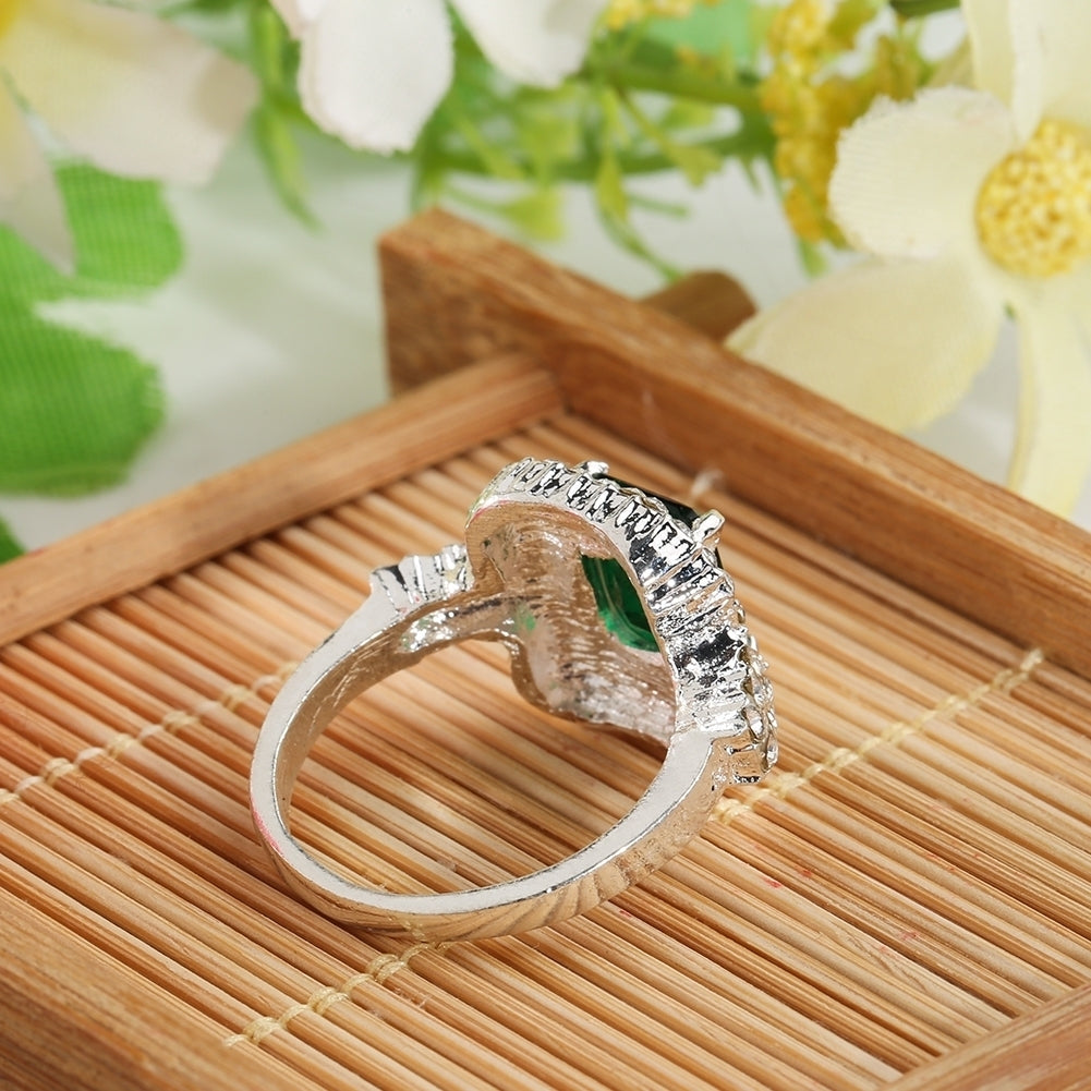 Womens Green Zircon Silver Plated Ring Fashion Wedding Bague Jewelry Gift Image 10