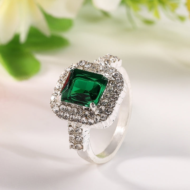 Womens Green Zircon Silver Plated Ring Fashion Wedding Bague Jewelry Gift Image 11