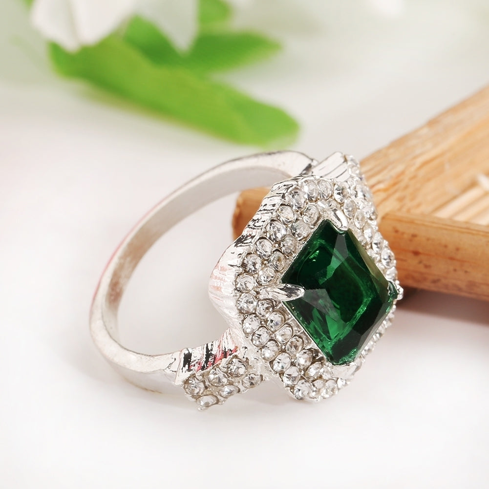 Womens Green Zircon Silver Plated Ring Fashion Wedding Bague Jewelry Gift Image 12