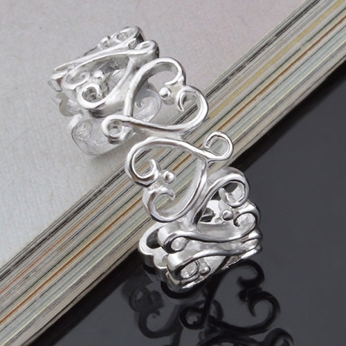 Women Fashion Gift Love Heart Adjustable Jewelry Hollow Silver Plated Open Ring Image 6