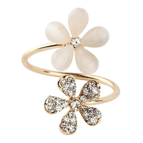 1Pc Elegant Double Daisy Flower Ring Rhinestone Adjustable Open Ring Jewelry Image 2