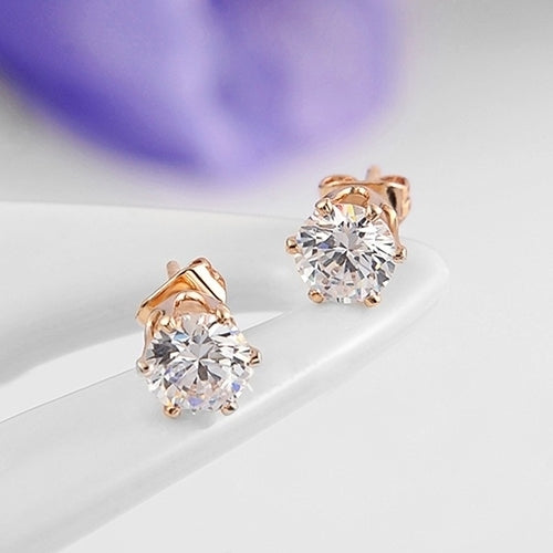 Women Fashion Rose Gold Plated Rhinestone Earrings Ear Studs Percing Jewerly Gift Image 2