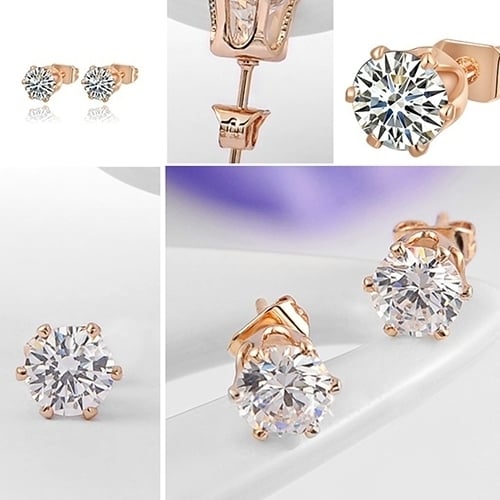 Women Fashion Rose Gold Plated Rhinestone Earrings Ear Studs Percing Jewerly Gift Image 4