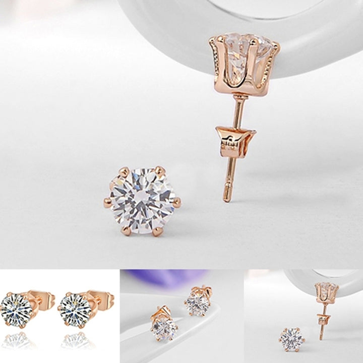 Women Fashion Rose Gold Plated Rhinestone Earrings Ear Studs Percing Jewerly Gift Image 4