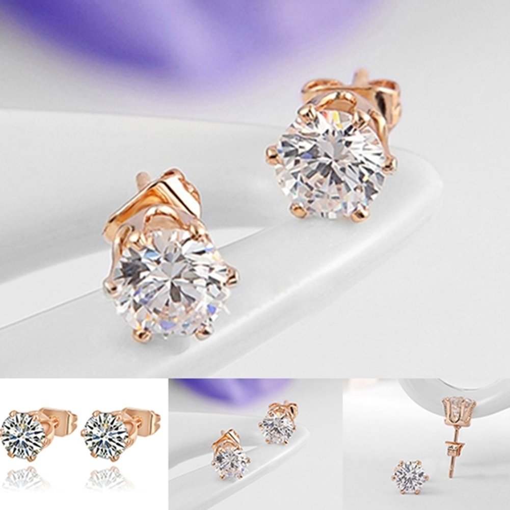 Women Fashion Rose Gold Plated Rhinestone Earrings Ear Studs Percing Jewerly Gift Image 6