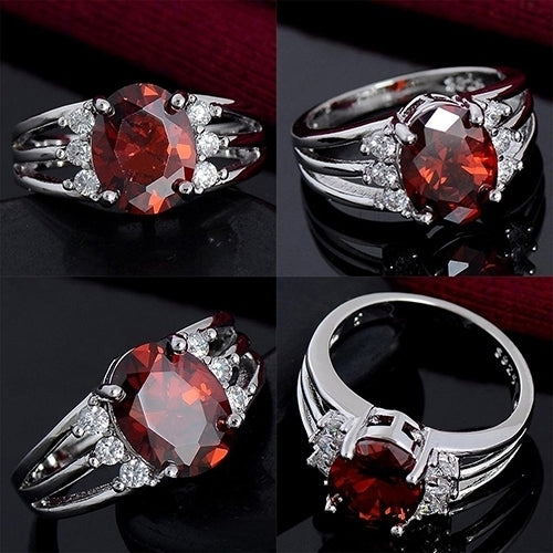 Womens Fashion Silver Plated Jewelry Red Cubic Zirconia Exquisite Finger Ring Image 1