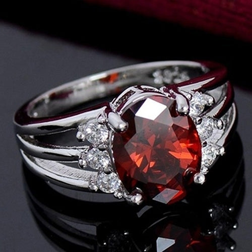 Womens Fashion Silver Plated Jewelry Red Cubic Zirconia Exquisite Finger Ring Image 2