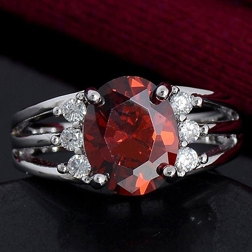 Womens Fashion Silver Plated Jewelry Red Cubic Zirconia Exquisite Finger Ring Image 3