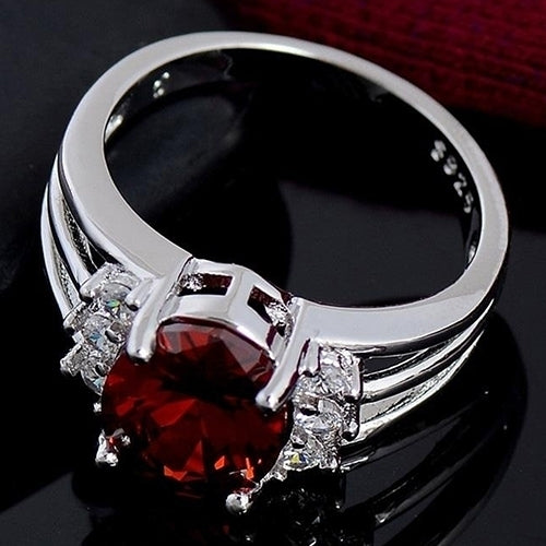 Womens Fashion Silver Plated Jewelry Red Cubic Zirconia Exquisite Finger Ring Image 4