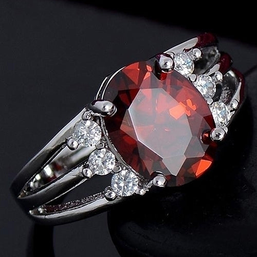 Womens Fashion Silver Plated Jewelry Red Cubic Zirconia Exquisite Finger Ring Image 4