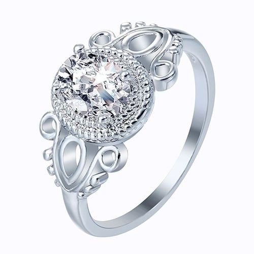 Womens Fashion 18K White Gold Plated Oval Zircon Cutout Finger Ring Jewelry Image 4