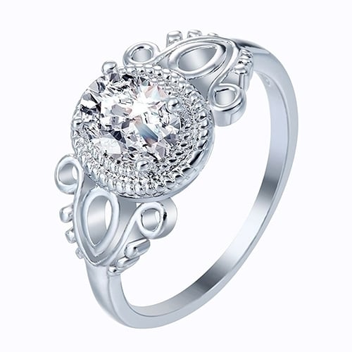 Womens Fashion 18K White Gold Plated Oval Zircon Cutout Finger Ring Jewelry Image 1