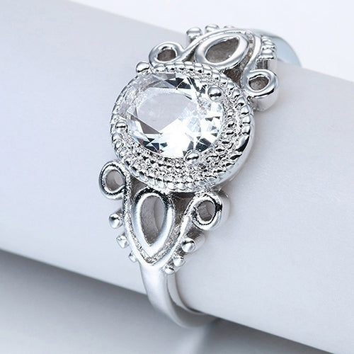 Womens Fashion 18K White Gold Plated Oval Zircon Cutout Finger Ring Jewelry Image 6