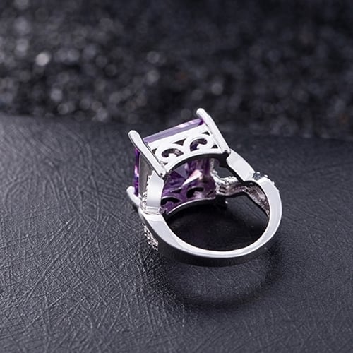 Womens Luxury Square Purple Zircon Platinum Plated Proposal Party Ring Jewelry Image 3