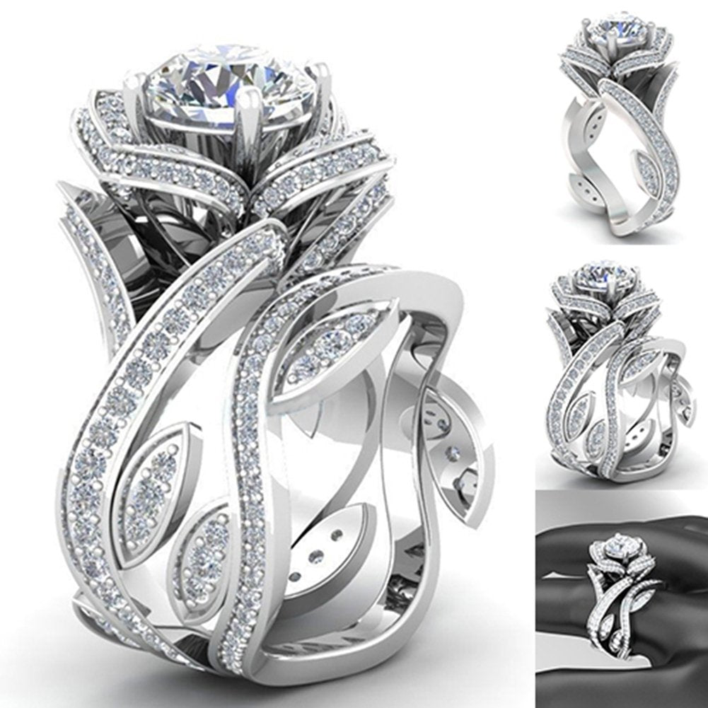 Women Romantic Gift Wedding Party Flower Leaf Shiny Zircon Knuckle Finger Ring Image 4