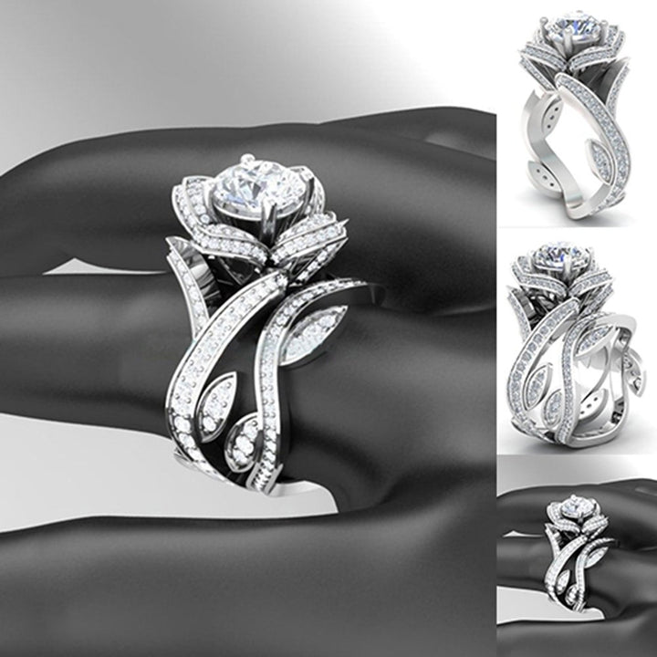 Women Romantic Gift Wedding Party Flower Leaf Shiny Zircon Knuckle Finger Ring Image 6