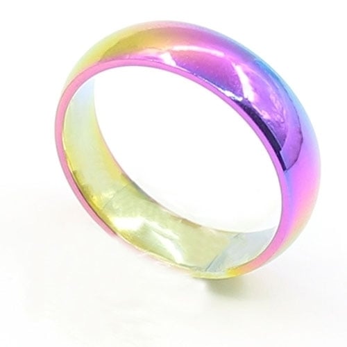 Mens Womens Fashion Creative Rainbow Color Titanium Steel Ring Finger Jewelry Image 4