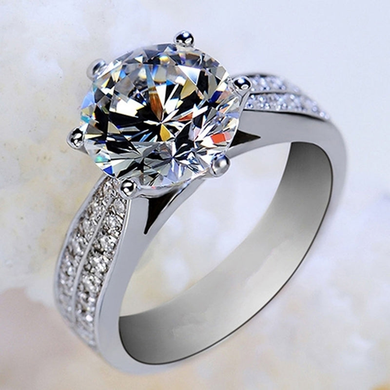 Womens Fashion Zircon Inlaid Ring Luxury Silver Plated Alloy Finger Ring Jewelry Image 1