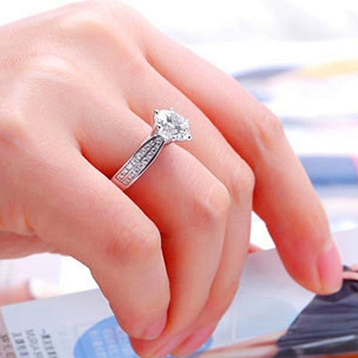 Womens Fashion Zircon Inlaid Ring Luxury Silver Plated Alloy Finger Ring Jewelry Image 4