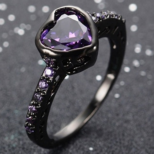 Womens Fashion Shiny Zircon Black Gold Plated Engagement Proposal Ring Jewelry Image 7