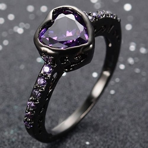 Womens Fashion Shiny Zircon Black Gold Plated Engagement Proposal Ring Jewelry Image 1