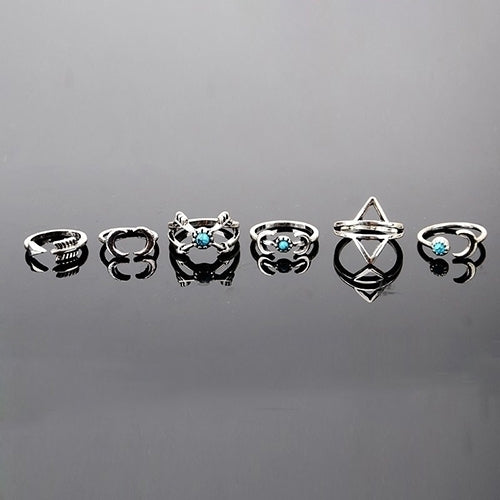 6 Pcs Fashion Turquoise Arrow Moon Statement Women Midi Rings Set Jewelry Image 1