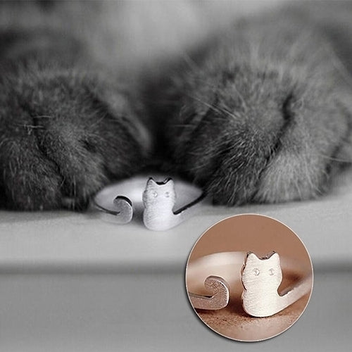 Women Fashion Jewelry Xmas Gift Cartoon Cat Sliver Plated Open Adjustable Ring Image 2