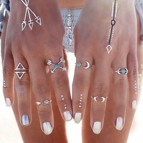 6 Pcs Fashion Turquoise Arrow Moon Statement Women Midi Rings Set Jewelry Image 3