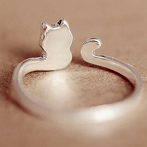 Women Fashion Jewelry Xmas Gift Cartoon Cat Sliver Plated Open Adjustable Ring Image 4