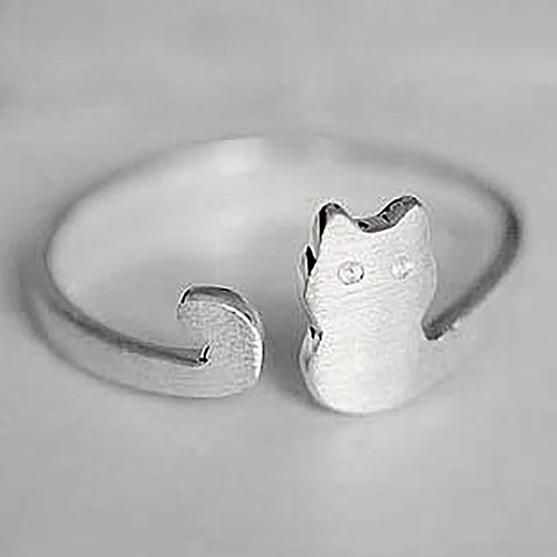 Women Fashion Jewelry Xmas Gift Cartoon Cat Sliver Plated Open Adjustable Ring Image 4