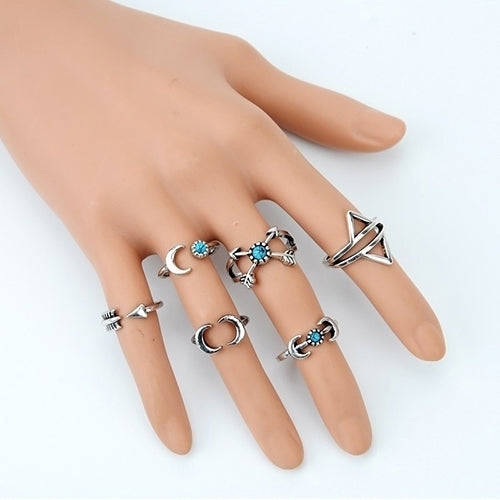 6 Pcs Fashion Turquoise Arrow Moon Statement Women Midi Rings Set Jewelry Image 4