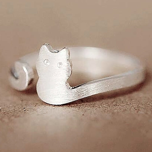 Women Fashion Jewelry Xmas Gift Cartoon Cat Sliver Plated Open Adjustable Ring Image 6