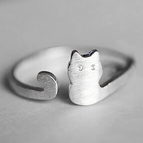 Women Fashion Jewelry Xmas Gift Cartoon Cat Sliver Plated Open Adjustable Ring Image 7