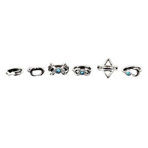 6 Pcs Fashion Turquoise Arrow Moon Statement Women Midi Rings Set Jewelry Image 8