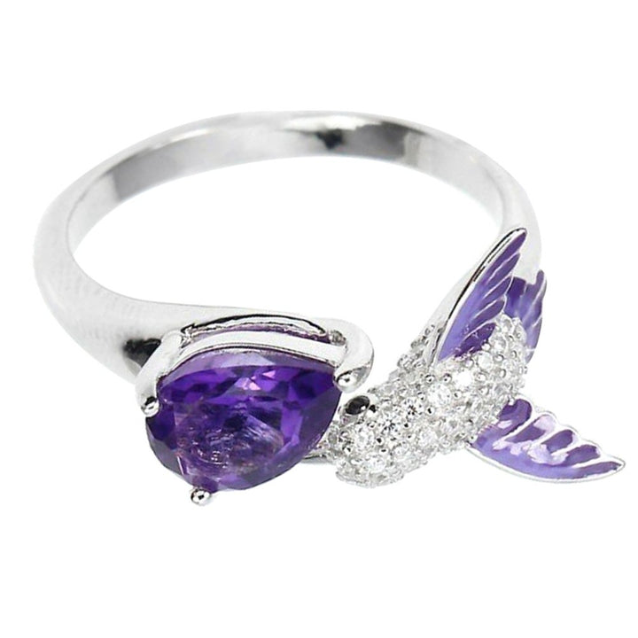 Bird Water Drop Faux Amethyst Cubic Zirconia Women Engagement Wedding Open Ring Image 4