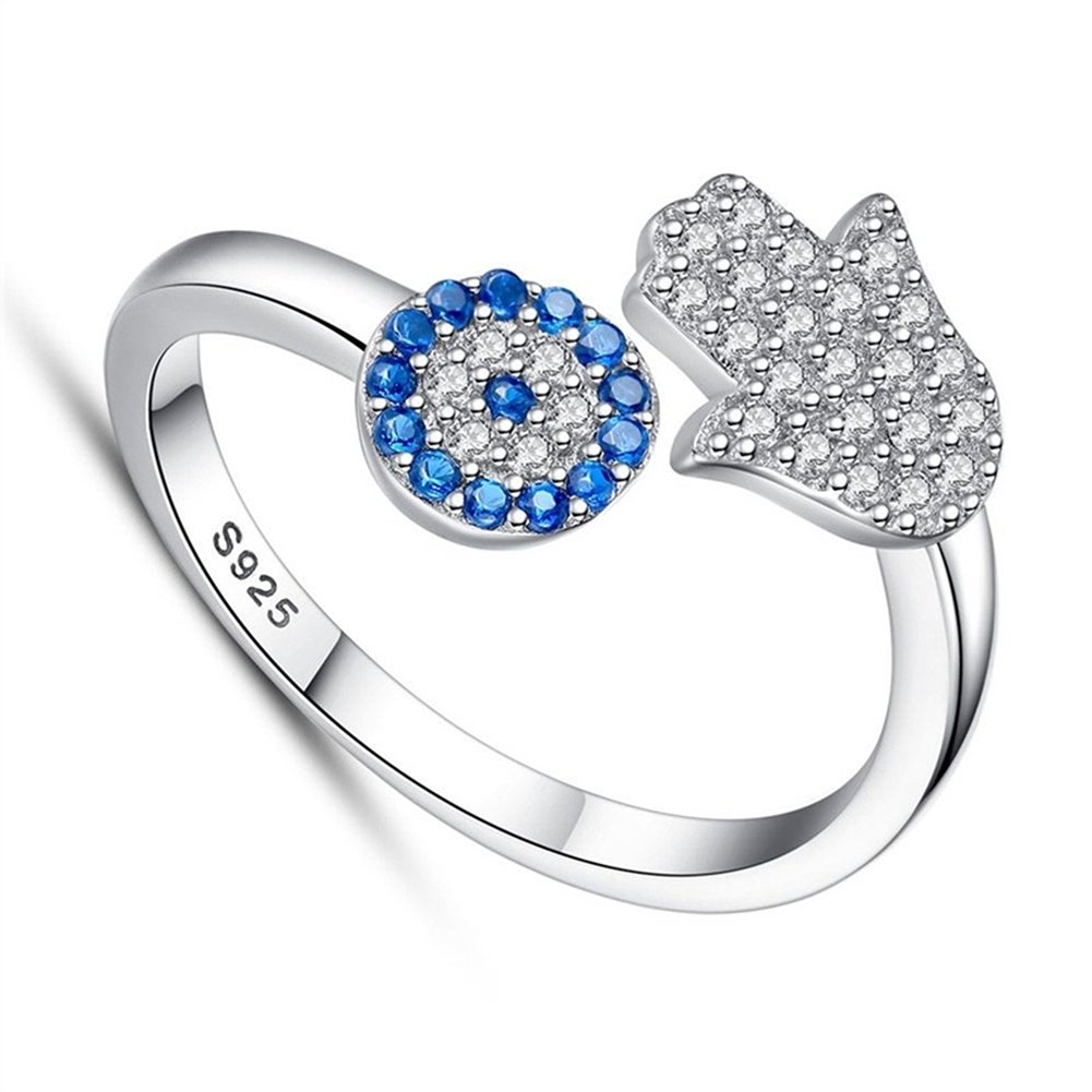 Women Fashion Flower Hamsa Hand Rhinestone Inlaid Open Finger Ring Jewelry Gift Image 3