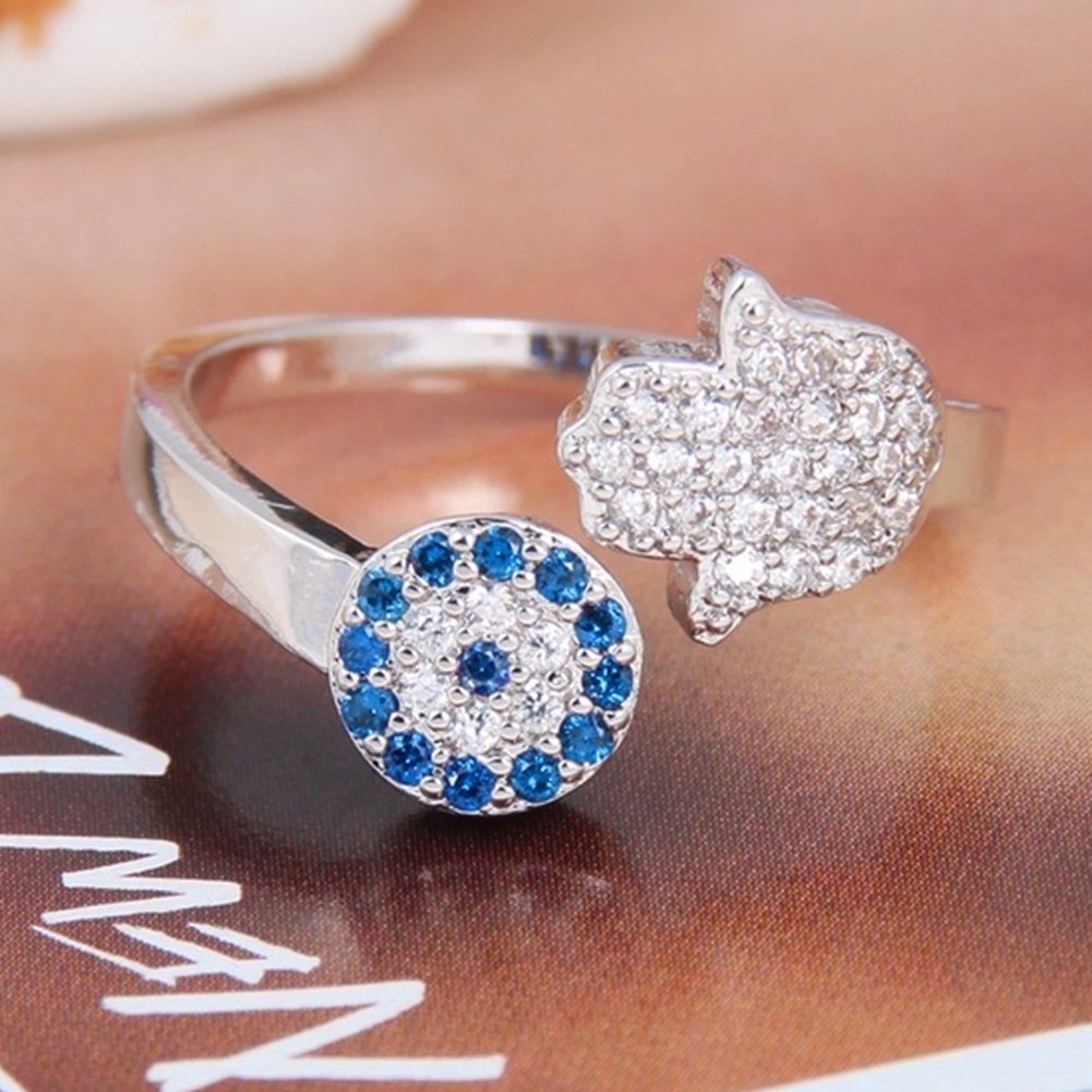 Women Fashion Flower Hamsa Hand Rhinestone Inlaid Open Finger Ring Jewelry Gift Image 4