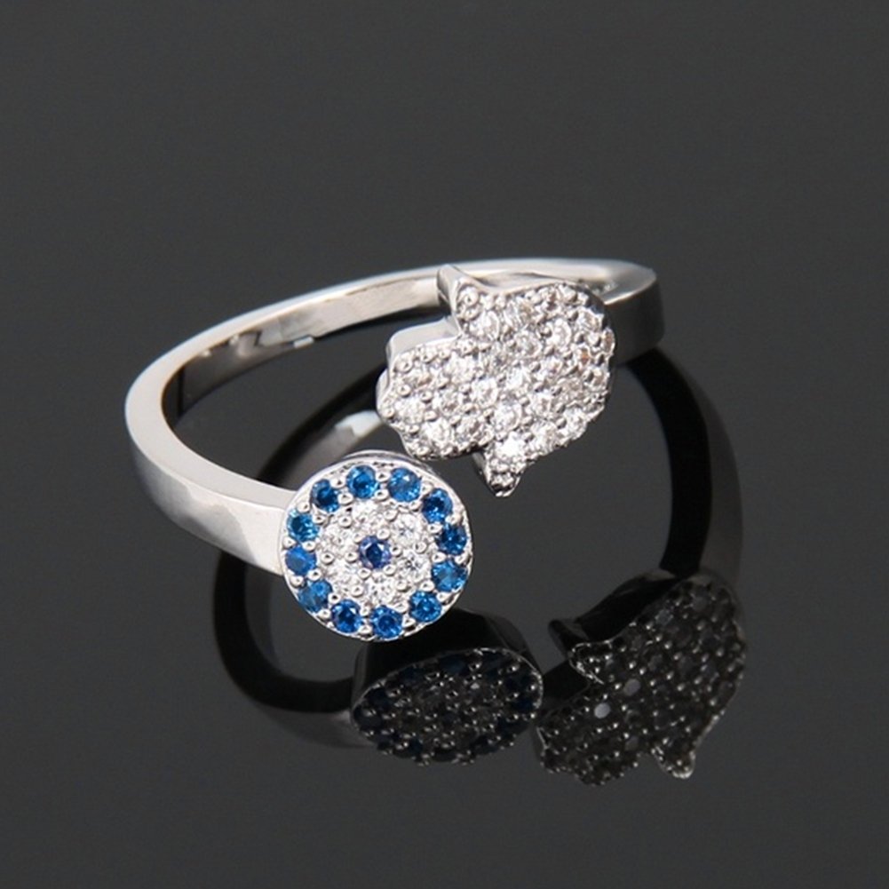 Women Fashion Flower Hamsa Hand Rhinestone Inlaid Open Finger Ring Jewelry Gift Image 8