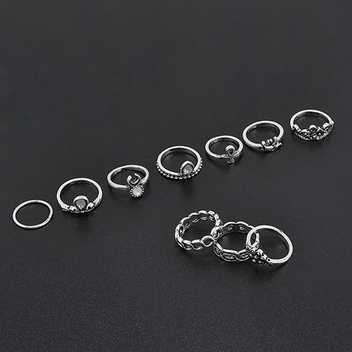 10Pcs Retro Boho Elephant Flower Moon Above Knuckle Midi Finger Ring Jewelry Image 3