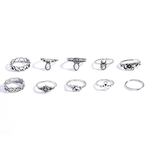 10Pcs Retro Boho Elephant Flower Moon Above Knuckle Midi Finger Ring Jewelry Image 6