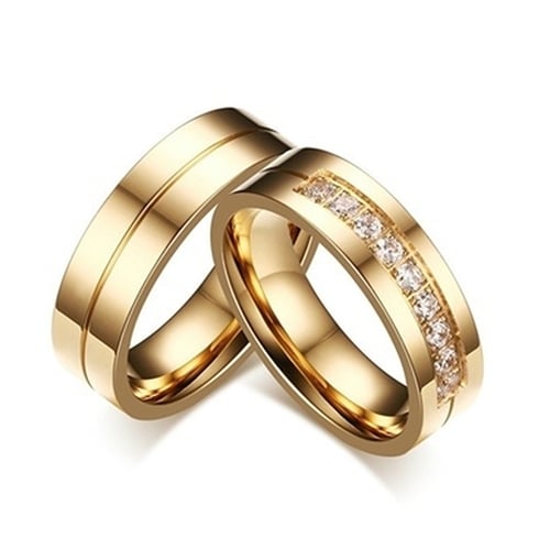 1Pc Fashion Titanium Steel Lover Ring Golden Plated Couple Ring for Men Women Image 1