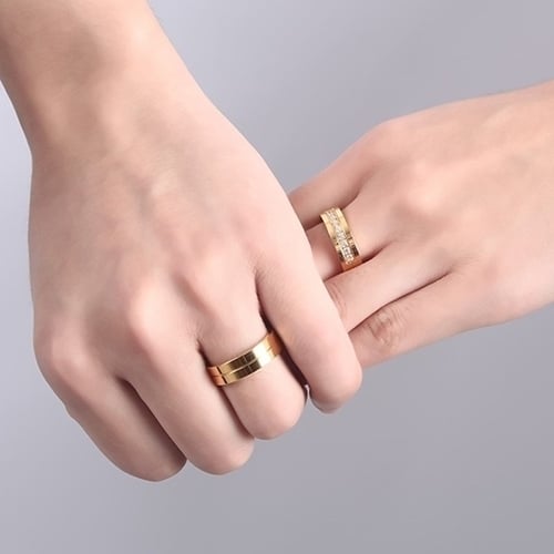 1Pc Fashion Titanium Steel Lover Ring Golden Plated Couple Ring for Men Women Image 2