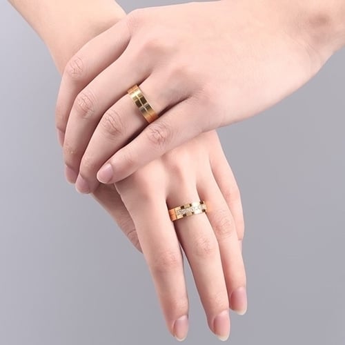 1Pc Fashion Titanium Steel Lover Ring Golden Plated Couple Ring for Men Women Image 3