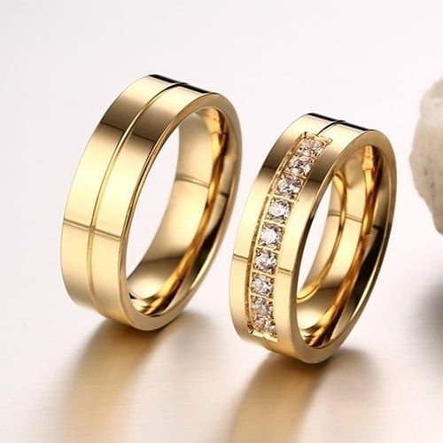 1Pc Fashion Titanium Steel Lover Ring Golden Plated Couple Ring for Men Women Image 4