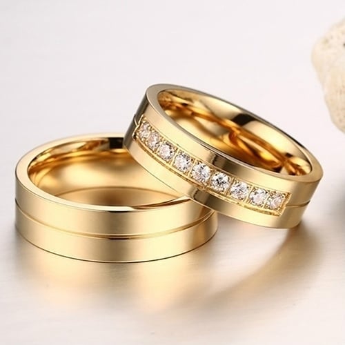 1Pc Fashion Titanium Steel Lover Ring Golden Plated Couple Ring for Men Women Image 7