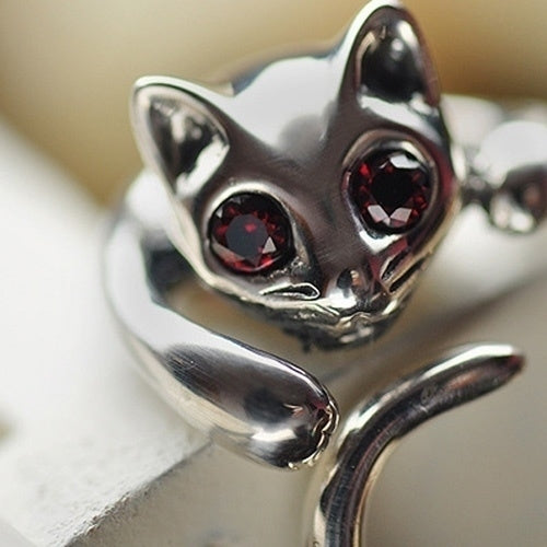 Womens Fashion Cute Animal Cat Shape Rhinestone Adjustable Open Finger Ring Image 4