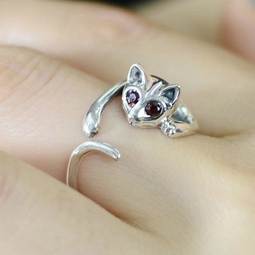 Womens Fashion Cute Animal Cat Shape Rhinestone Adjustable Open Finger Ring Image 8